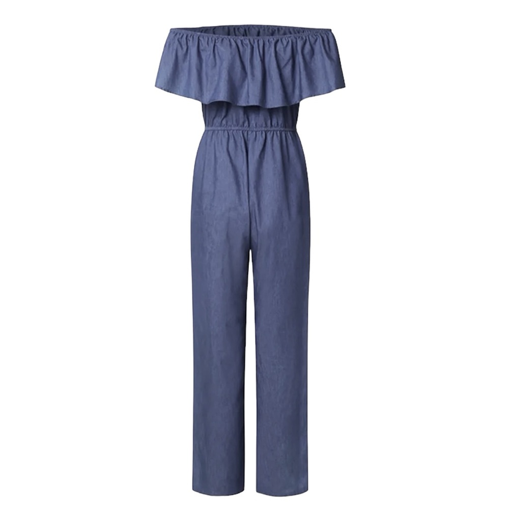 Vonda Off Shoulder Wide Leg Romper Jumpsuit Denim Blue Women’s Plus 3XL - Picture 5 of 15